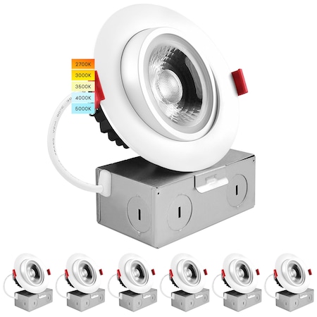 Luxrite 4 Inch Gimbal LED Recessed Downlights 5CCT 2700K-5000K 11W 75W Equivalent 1000LM Dimmable, 6PK LR23225-6PK